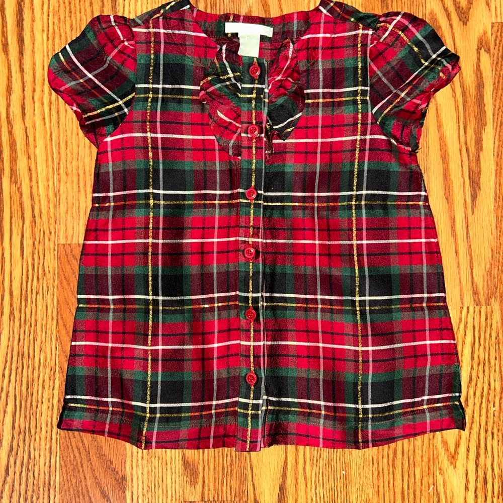 Janie and Jack Red and Green Plaid Button Down Shirt